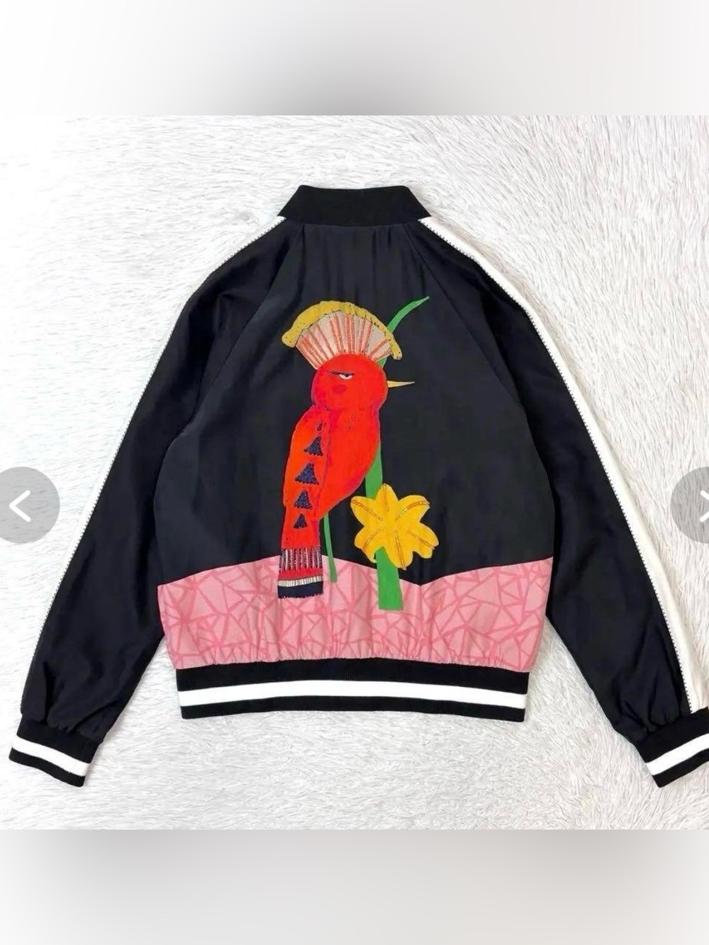 Alice + Olivia Black Bomber Jacket with Multicolor Bird Embroidery - Picture 2 of 6